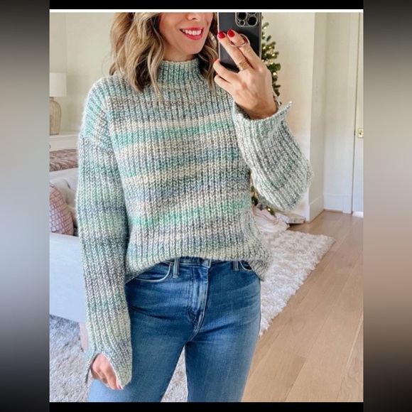 Loft Wool Blend Multicolor Cowl Neck Sleeve Slit Sweater size XL - Picture 3 of 12